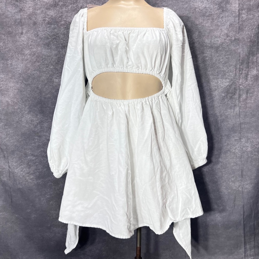 L*Space Cream Rosita Dress Size S Cut Out Front Tie Sash Long Peasant Sleeve